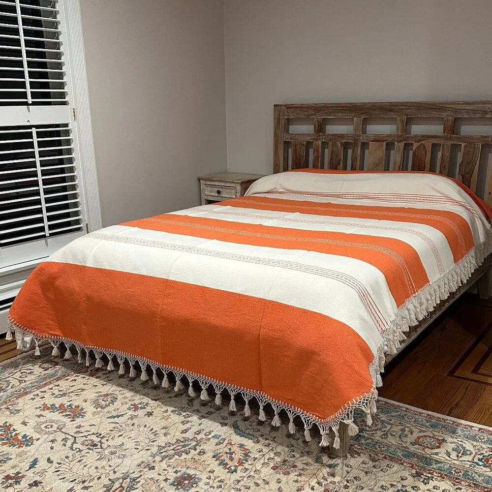 Full Size Cotton Bedspread/Quilt. From Oaxaca Mex. Hand loom, Bed covers,